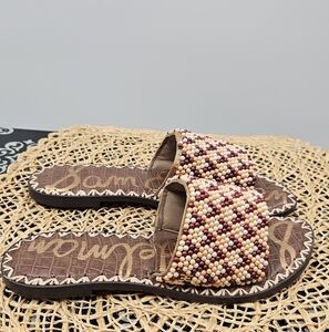 Sam Edelman Beaded Slide Sandals in Brown, Cream, Burgundy